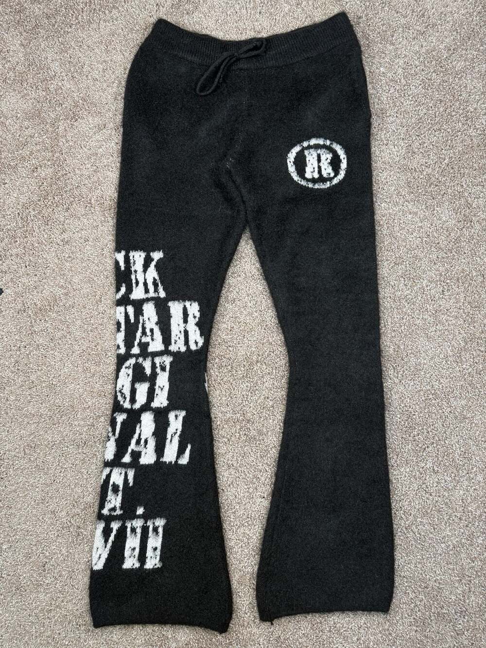 Rockstar Original Steri Black Stacked Flare Track Pants Streetwear Casual